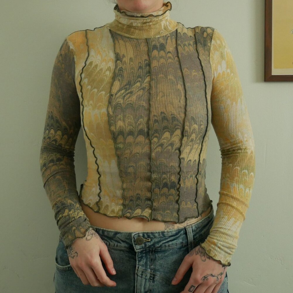 Out From Under Semi-Sheer Patterned Turtleneck, size Small